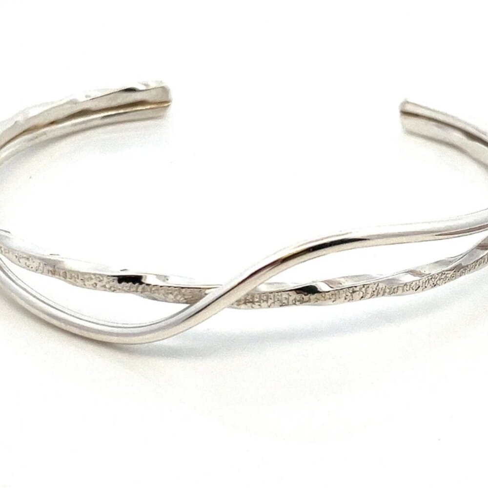 Vintage Simple Twisted Crossover Design Sterling Silver Cuff Bracelet